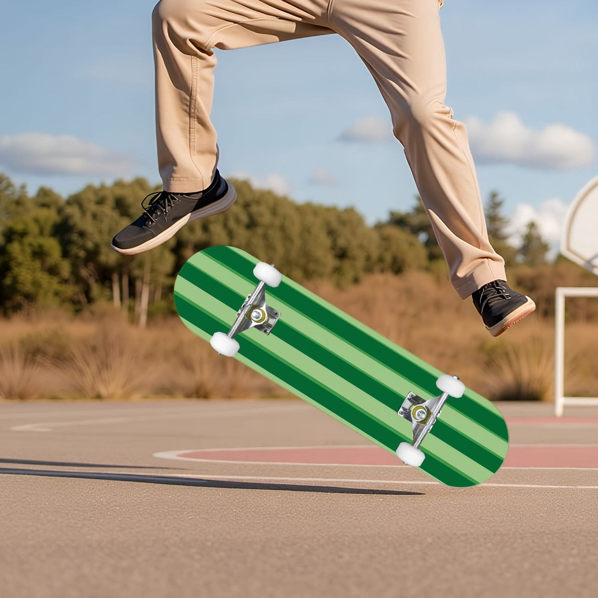 Yellow White Vertical Striped Soft Gradient Lines Minimalist Design 31" x 8" Complete Skateboard, 7-Ply Canadian Maple Double Kick Trick Board for Kids and Beginners Adult Gifts