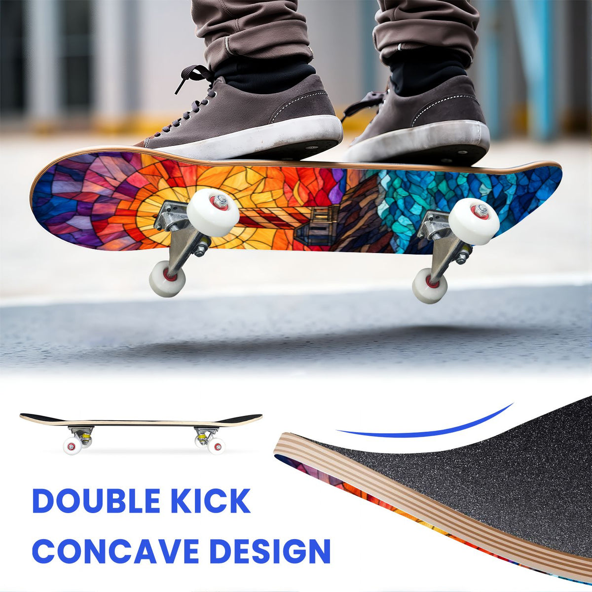 31"x8" Complete Skateboards for Beginners, White Birch Tree Bark Natural Knots Horizontal Lines Double Kick 7 Ply Canadian Maple Deck Skateboard with Wheels, Gifts for Kids Teens