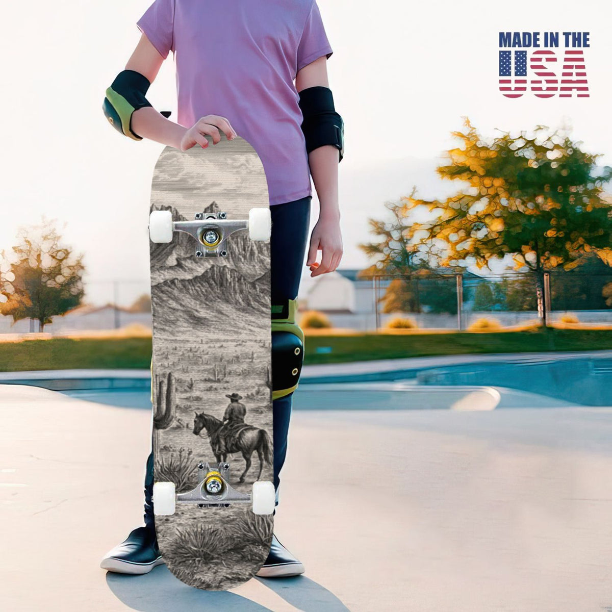 31"x8" Complete Skateboards for Beginners, White Birch Tree Bark Natural Knots Horizontal Lines Double Kick 7 Ply Canadian Maple Deck Skateboard with Wheels, Gifts for Kids Teens