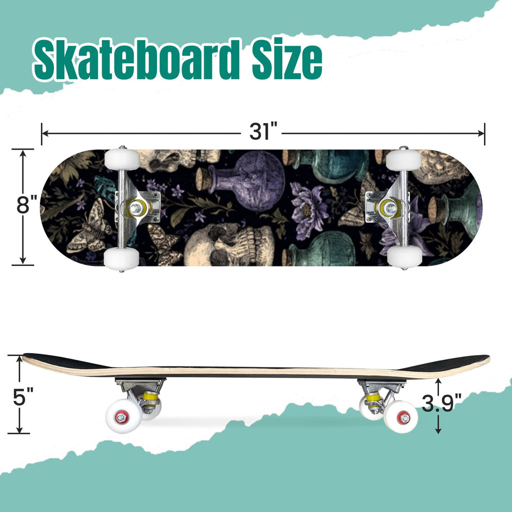 Vintage Botanical Lavender Candles Potion Bottles Green 31" x 8" Complete Skateboard, 7-Ply Canadian Maple Double Kick Trick Board for Kids and Beginners Adult Gifts