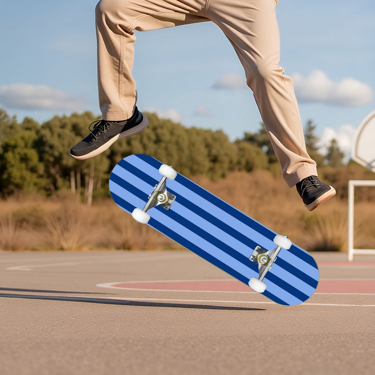 Yellow White Vertical Striped Soft Gradient Lines Minimalist Design 31" x 8" Complete Skateboard, 7-Ply Canadian Maple Double Kick Trick Board for Kids and Beginners Adult Gifts