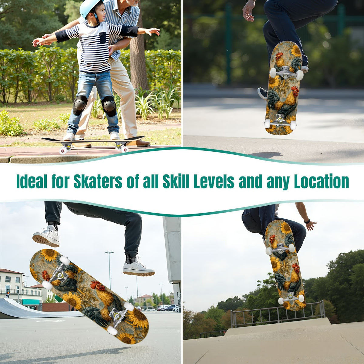 31"x8" Complete Skateboards for Beginners, White Birch Tree Bark Natural Knots Horizontal Lines Double Kick 7 Ply Canadian Maple Deck Skateboard with Wheels, Gifts for Kids Teens