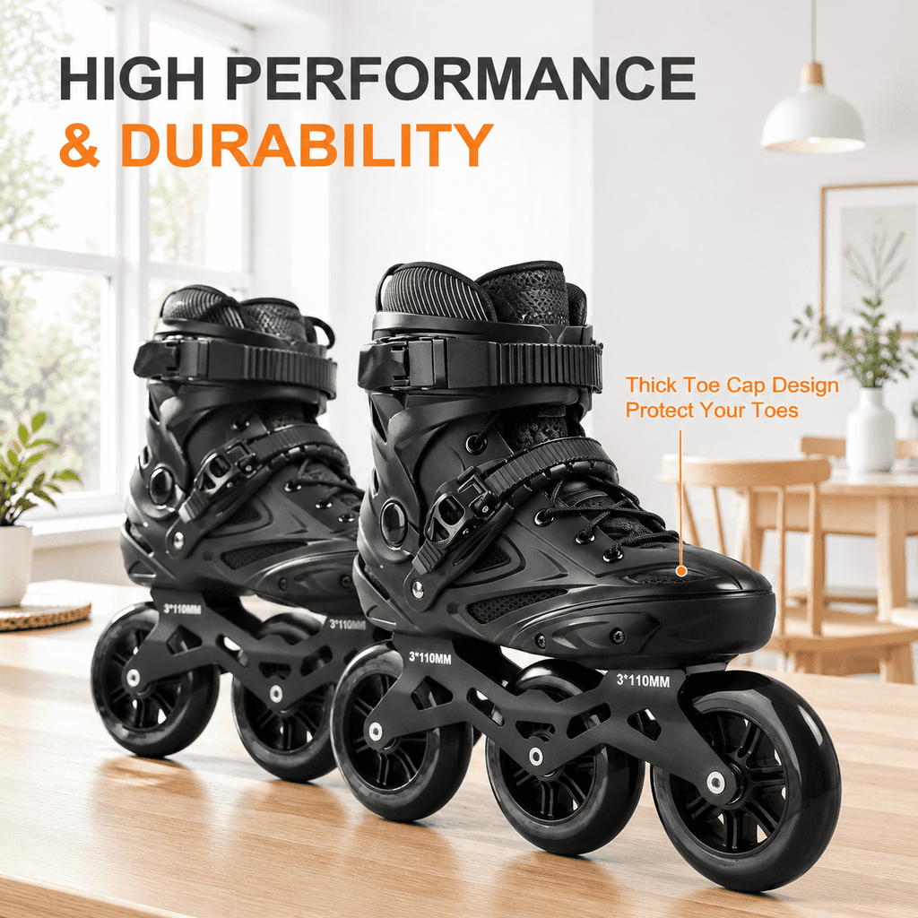 Black Men5.5-6/Women6.5-7/25cm 3-Wheel Inline Skates for Adult Fitness Speed Racing