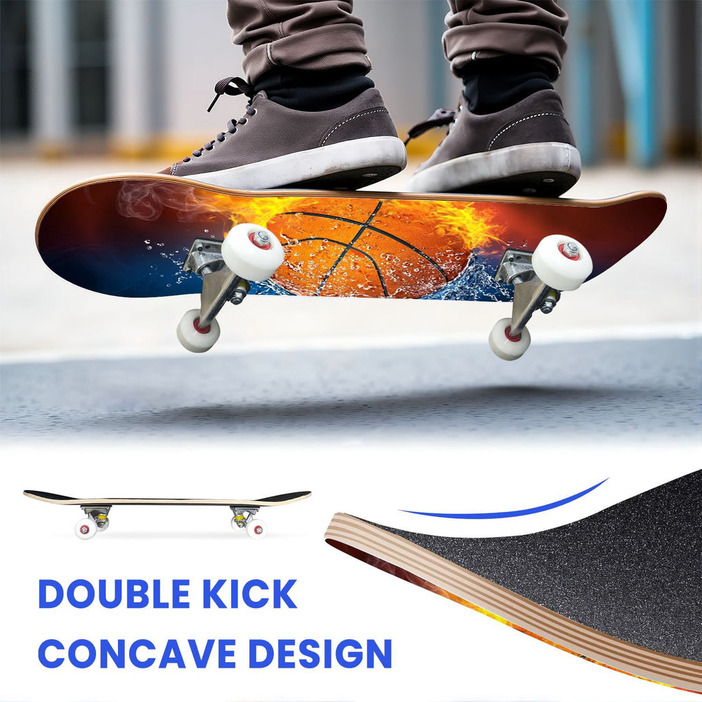 31"x8" Complete Skateboards for Beginners,baseball stadium giant baseballs sunset sky Double Kick 7 Ply Canadian Maple Deck Skateboard with Wheels, Gifts for Kids Teens