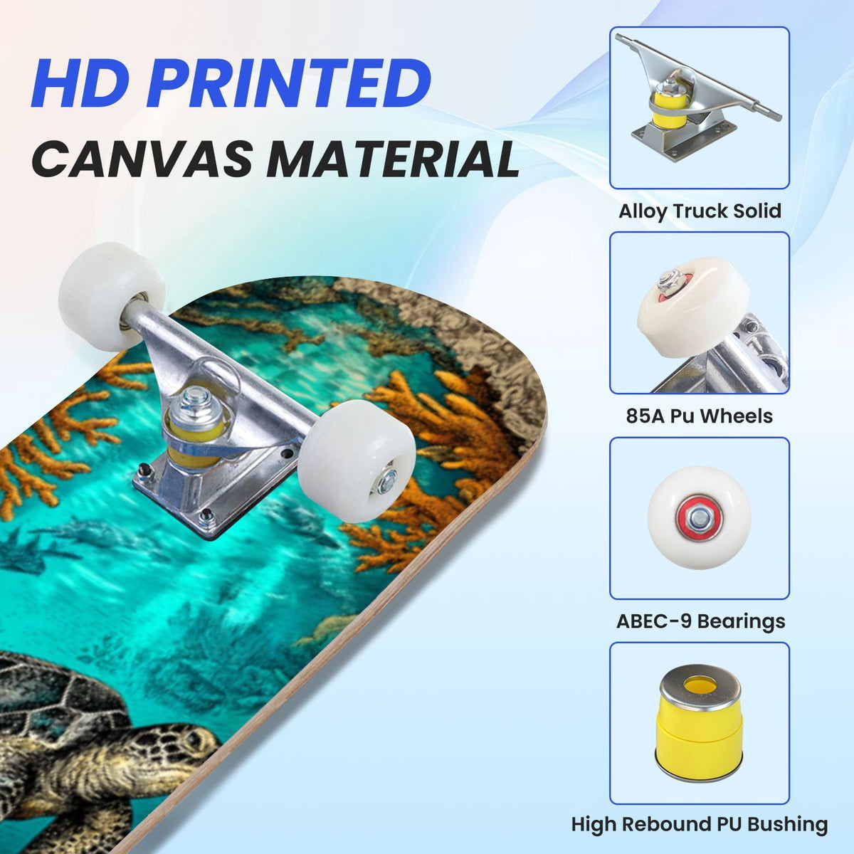 31"x8" Complete Skateboards for Beginners, Birch Trees Abstract Forest Branches Landscape Colorful Double Kick 7 Ply Canadian Maple Deck Skateboard with Wheels, Gifts for Kids Teens