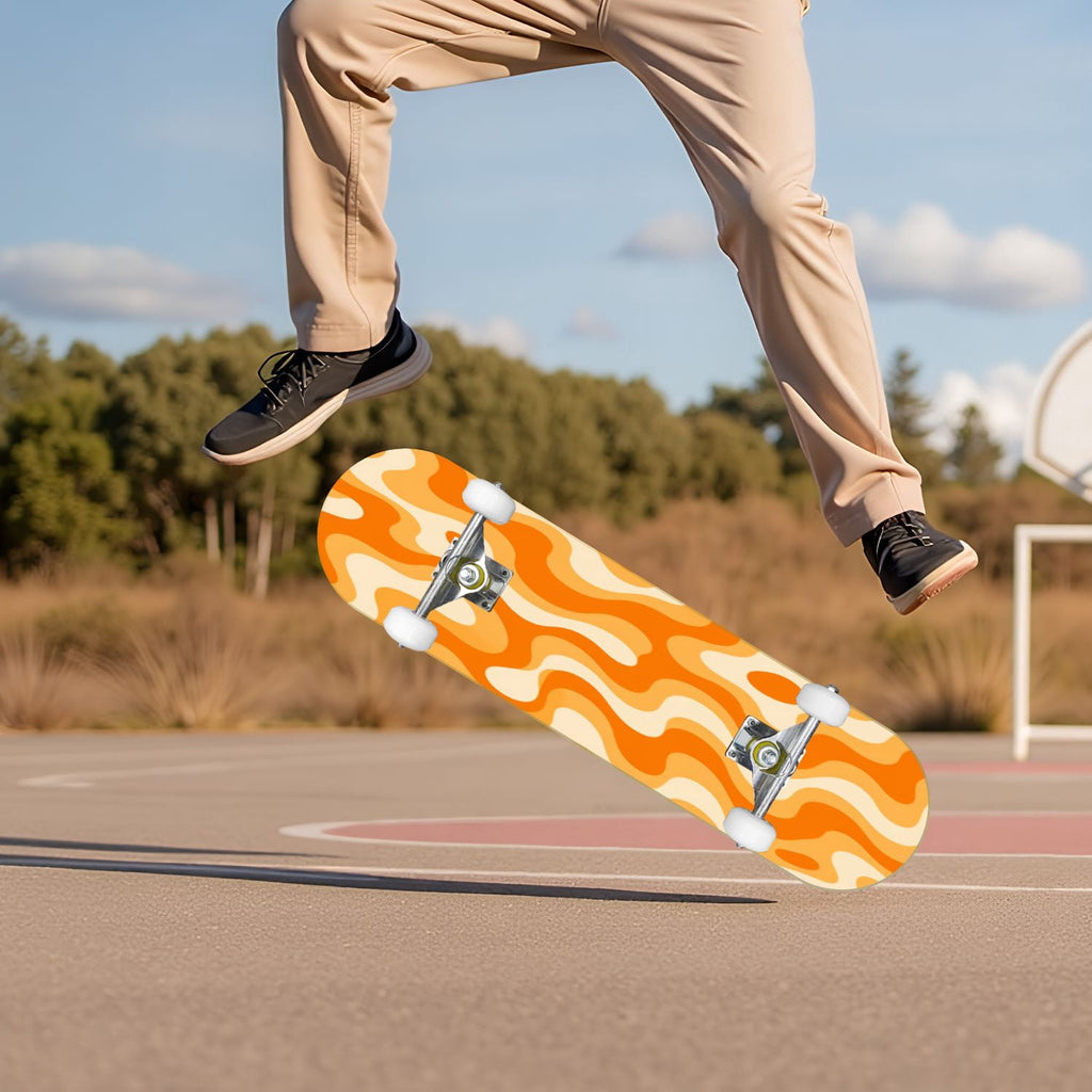 White Birch Tree Bark Natural Knots Horizontal Lines 31" x 8" Complete Skateboard, 7-Ply Canadian Maple Double Kick Trick Board for Kids and Beginners Adult Gifts