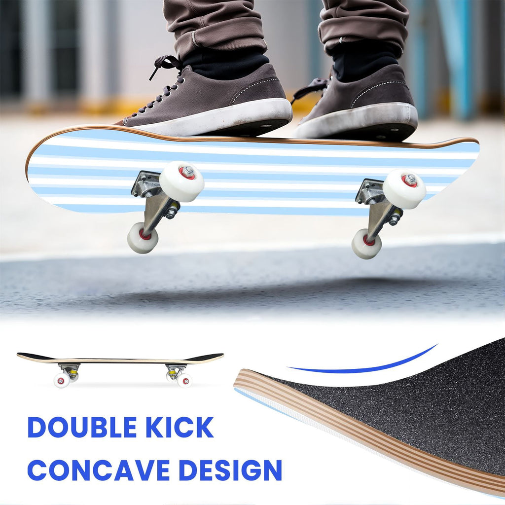 31"x8" Complete Skateboards for Beginners,Pastel Pink Vertical Stripe Minimalist Soft Design Double Kick 7 Ply Canadian Maple Deck Skateboard with Wheels, Gifts for Kids Teens