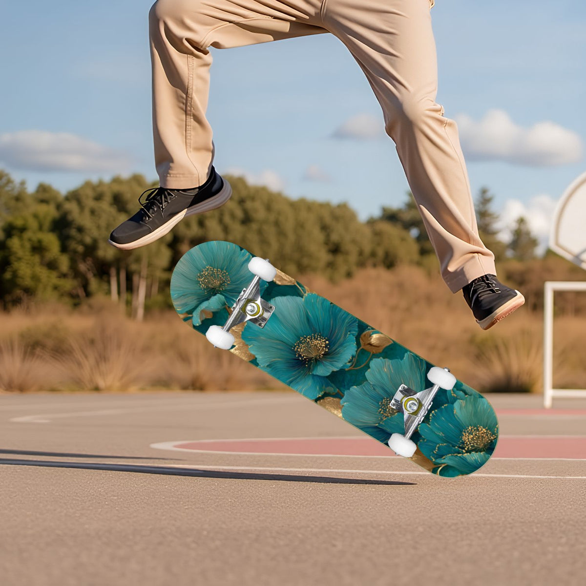 Western Cowboy Horses Desert Landscape 31" x 8" Complete Skateboard, 7-Ply Canadian Maple Double Kick Trick Board for Kids and Beginners Adult Gifts