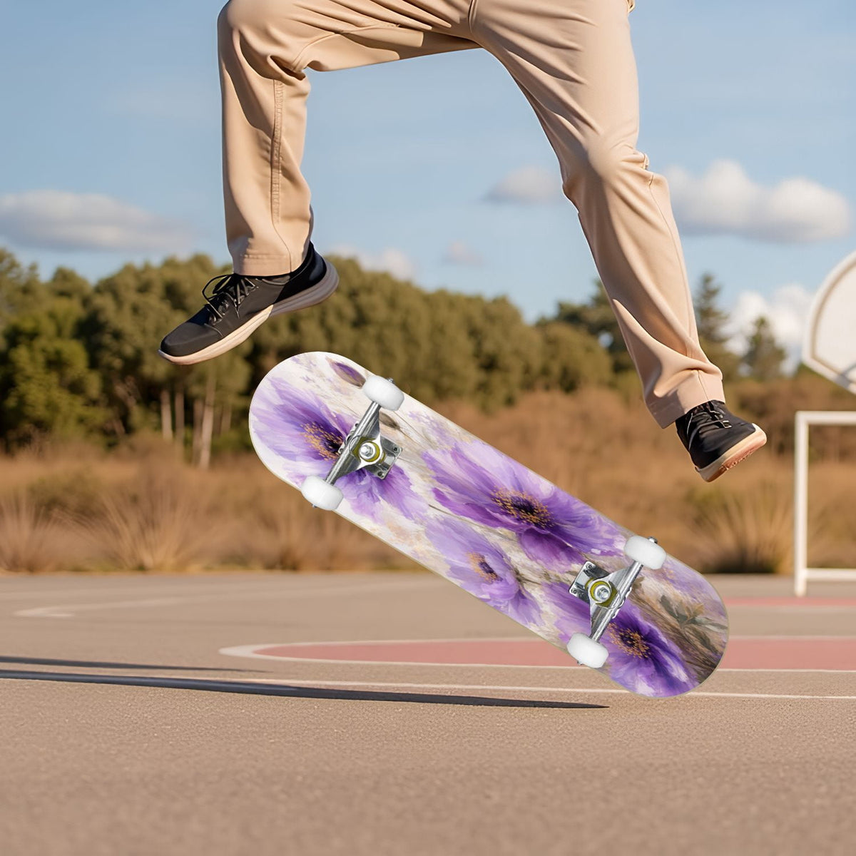 Abstract Geometric Curved Shapes Earthy Tones 31" x 8" Complete Skateboard, 7-Ply Canadian Maple Double Kick Trick Board for Kids and Beginners Adult Gifts