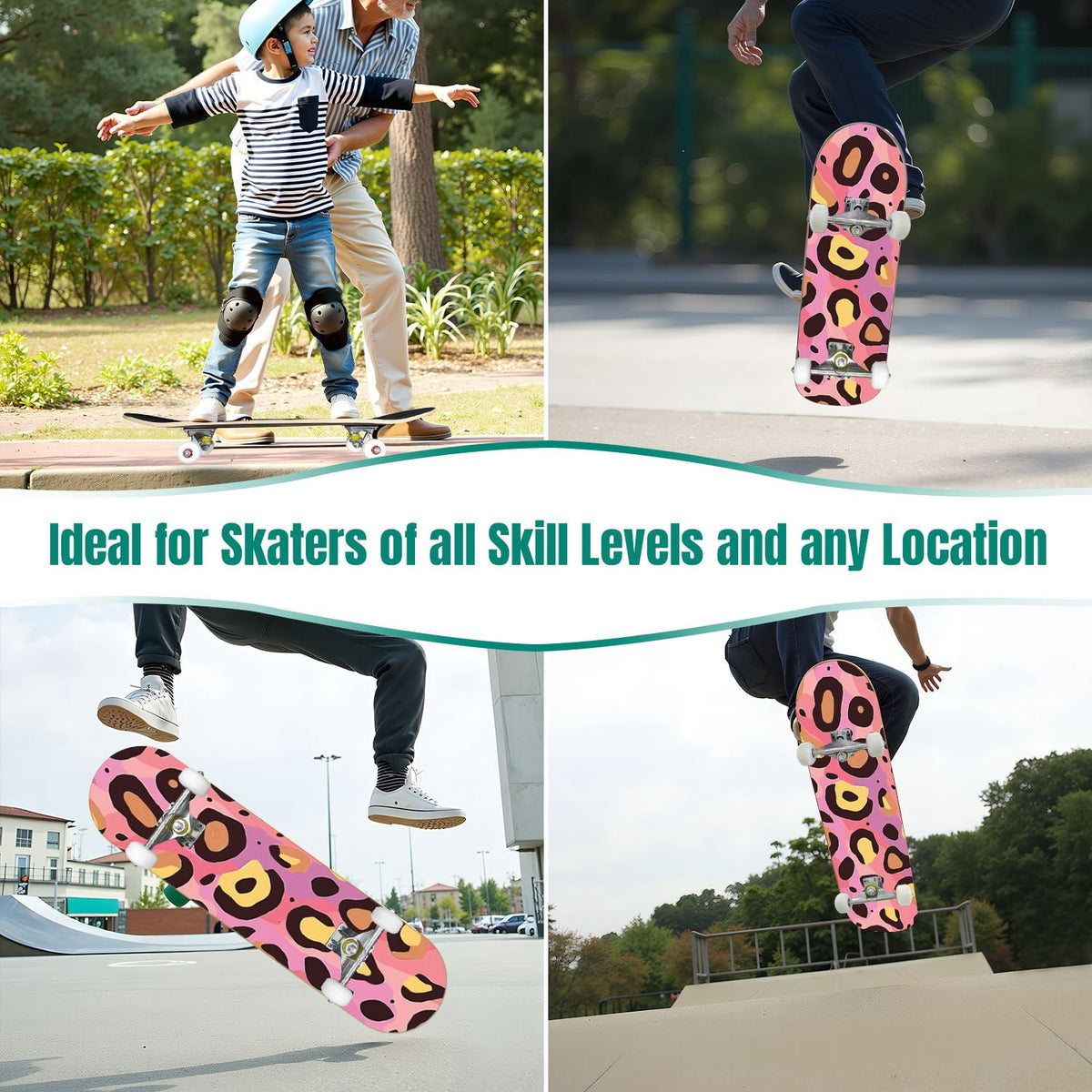 31"x8" Complete Skateboards for Beginners, Whimsical Butterfly Garden Watercolor Art Print Double Kick 7 Ply Canadian Maple Deck Skateboard with Wheels, Gifts for Kids Teens