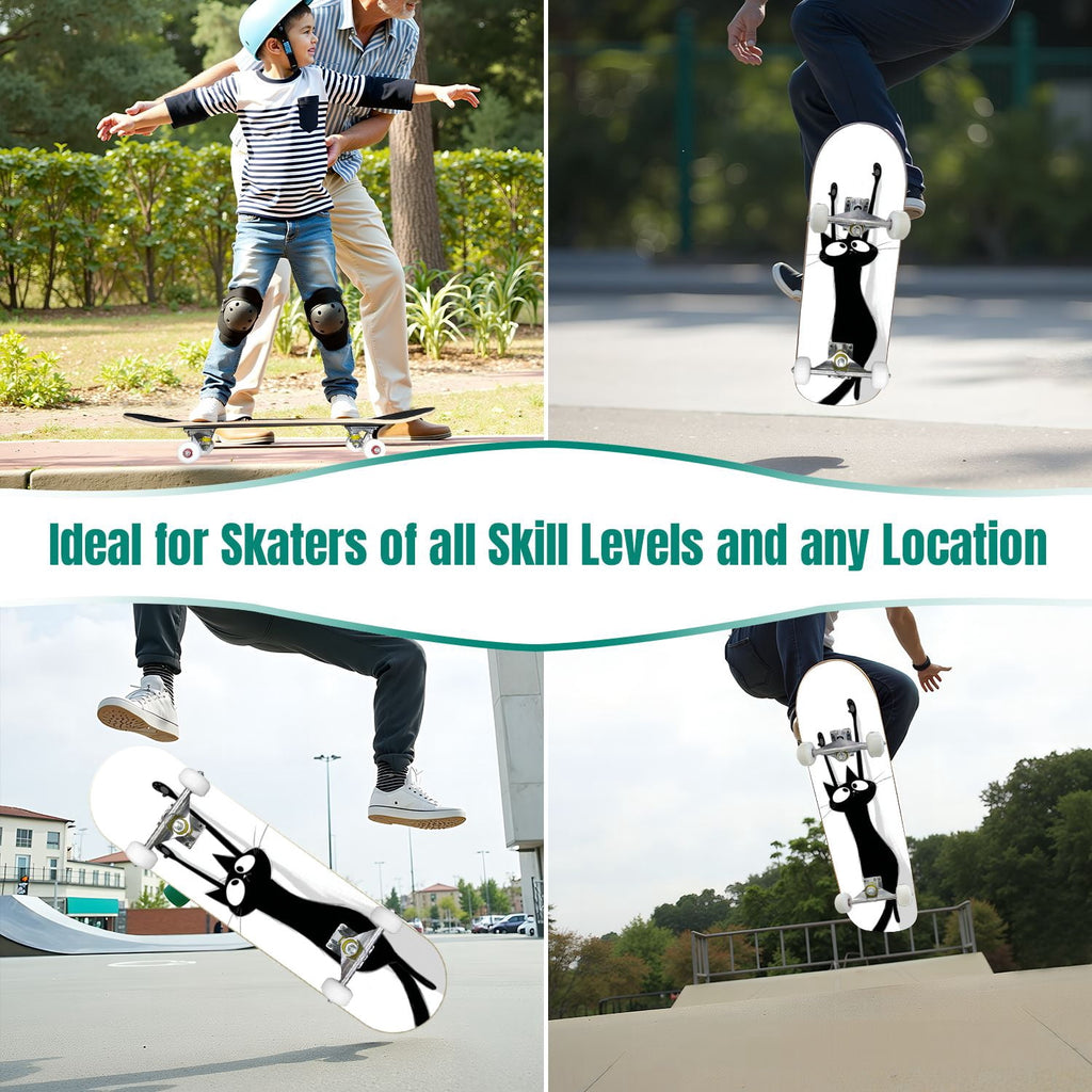 31"x8" poisous plants Mushroom Complete Skateboard for Beginners hand colored vintage retro 7 Layer Maple Deck Double Kick Kids Skateboard with 85A PU Wheels Gifts for Kids Teens