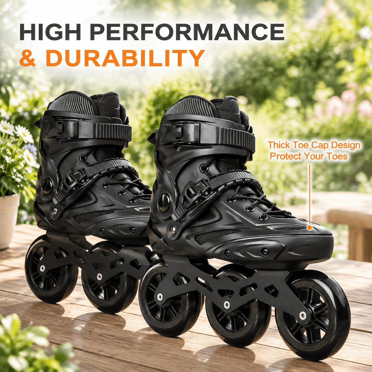 Black Men5.5-6/Women6.5-7/25cm 3-Wheel Inline Skates for Adult Fitness Speed Racing