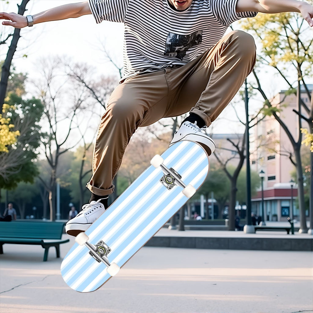 31"x8" Complete Skateboards for Beginners,Pastel Pink Vertical Stripe Minimalist Soft Design Double Kick 7 Ply Canadian Maple Deck Skateboard with Wheels, Gifts for Kids Teens