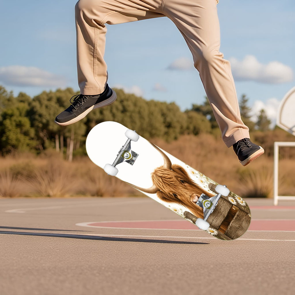 Forest Tree Wood Green Pine Trees Autumn Leaves Fog Misty 31" x 8" Complete Skateboard, 7-Ply Canadian Maple Double Kick Trick Board for Kids and Beginners Adult Gifts