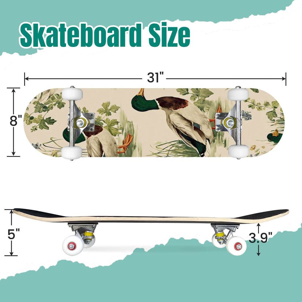 Western Cowboy Horses Desert Landscape 31" x 8" Complete Skateboard, 7-Ply Canadian Maple Double Kick Trick Board for Kids and Beginners Adult Gifts