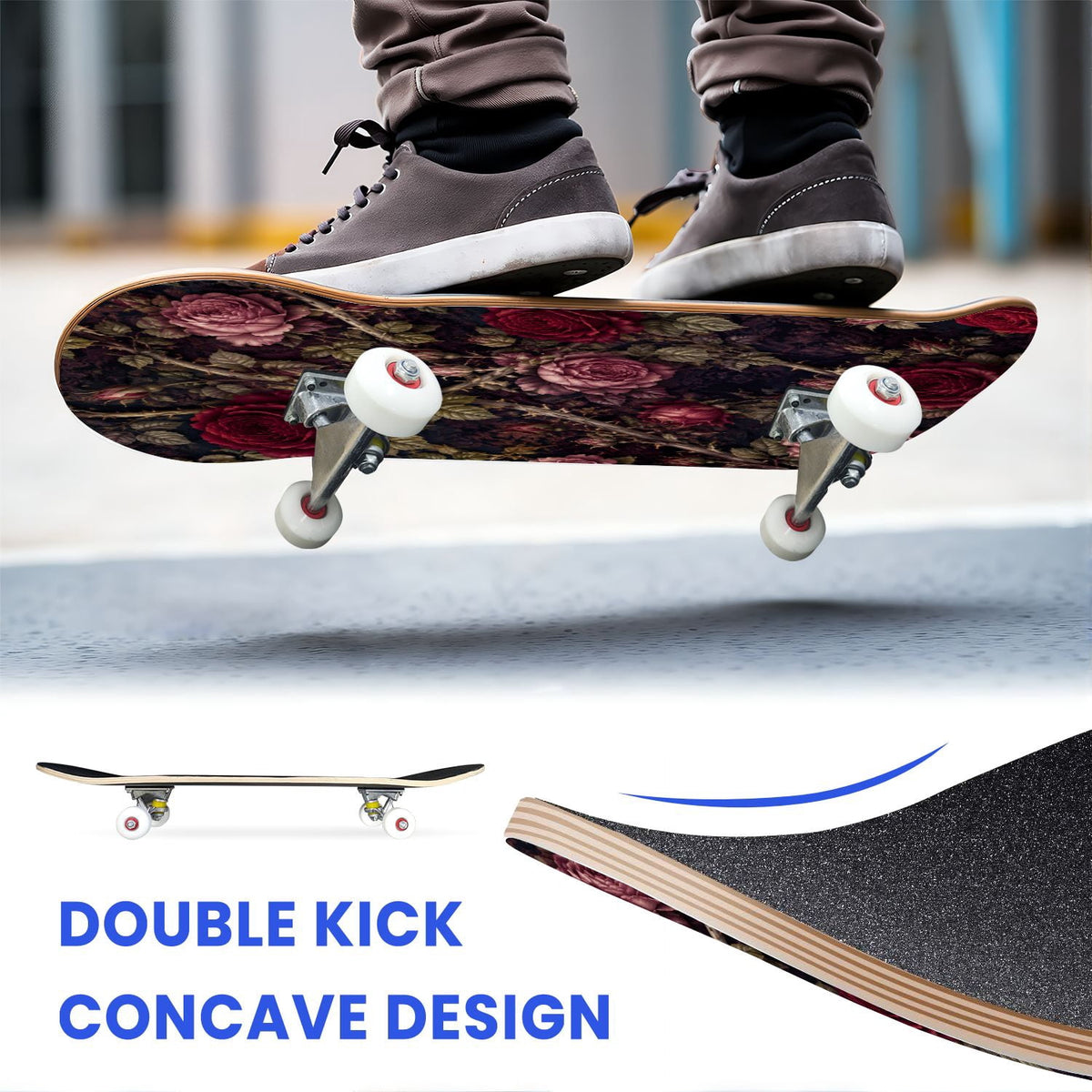 31"x8" Complete Skateboards for Beginners,Cute Ghosts Purple Bows Bats Lilac Halloween Double Kick 7 Ply Canadian Maple Deck Skateboard with Wheels, Gifts for Kids Teens