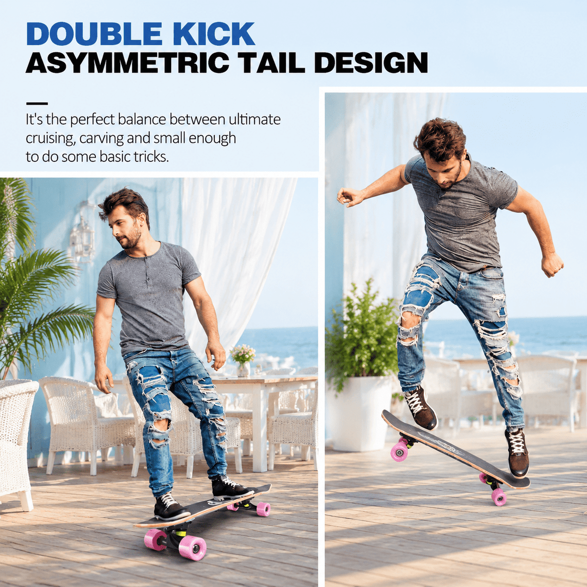 Rainbow 27 x 8 Inch Complete Cruiser Skateboard for Teens Adults Beginners