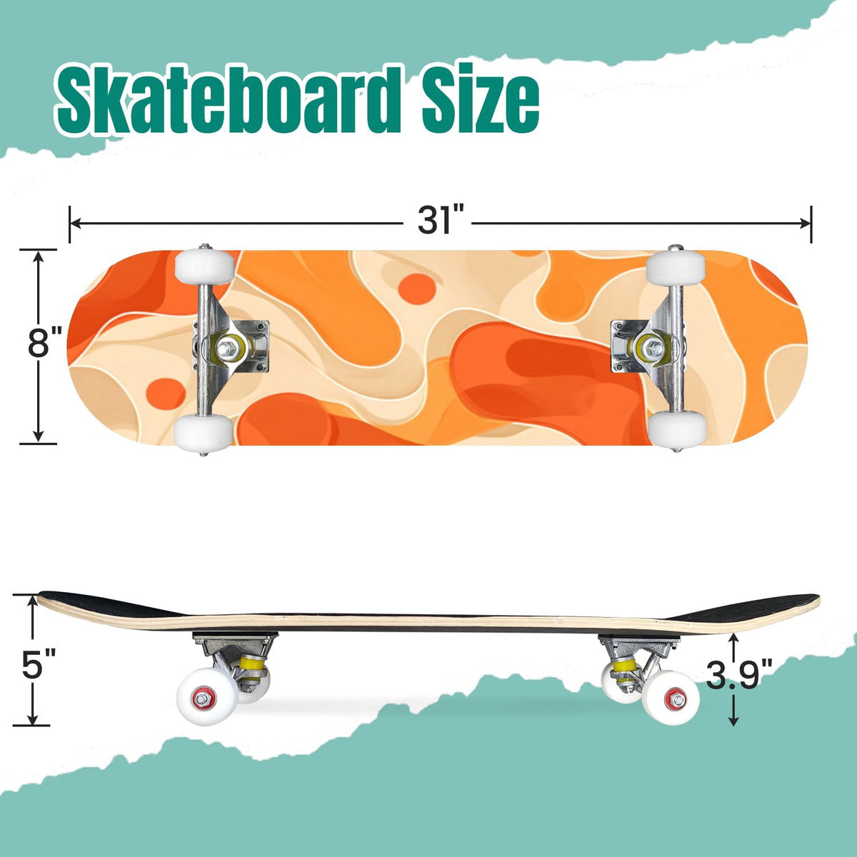 Botanical Floral Peonies Hummingbirds 31" x 8" Complete Skateboard, 7-Ply Canadian Maple Double Kick Trick Board for Kids and Beginners Adult Gifts