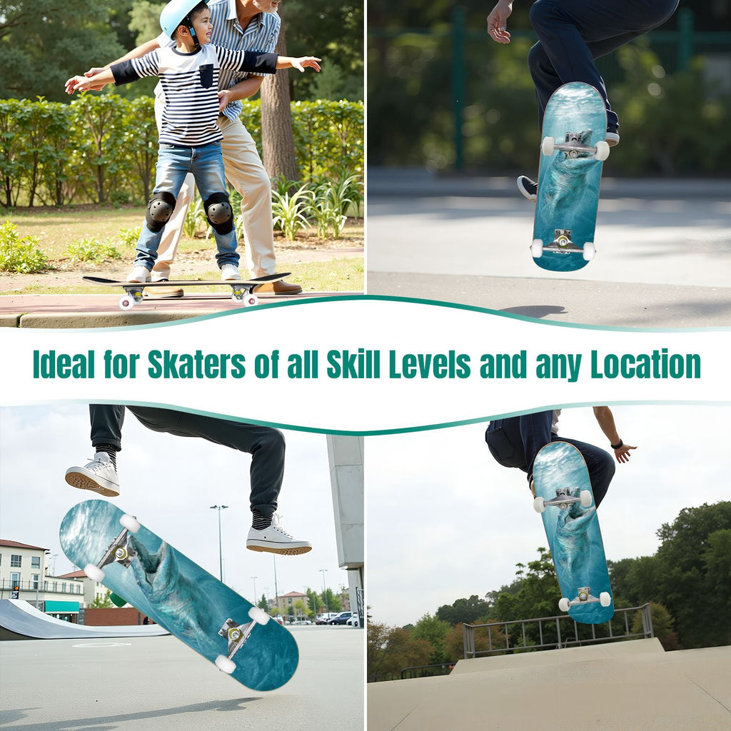 31"x8" poisous plants Mushroom Complete Skateboard for Beginners hand colored vintage retro 7 Layer Maple Deck Double Kick Kids Skateboard with 85A PU Wheels Gifts for Kids Teens