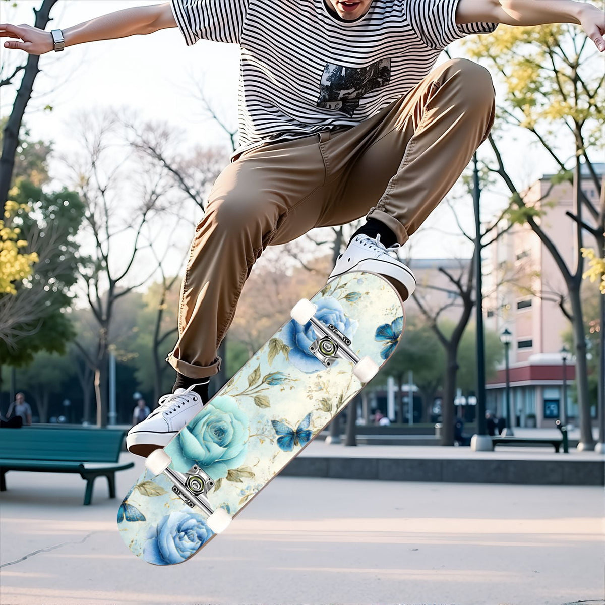 31"x8" Complete Skateboards for Beginners,Bold Stained Glass Western Double Kick 7 Ply Canadian Maple Deck Skateboard with Wheels, Gifts for Kids Teens