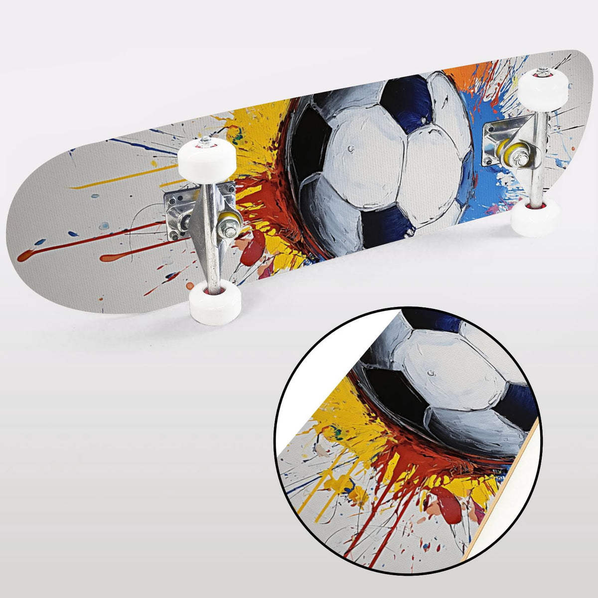 31" x 8" Complete Skateboard,7-ply Maple Deck Abstract Soccer Ball Vibrant Paint Splashes Drips Skate Board for Beginners