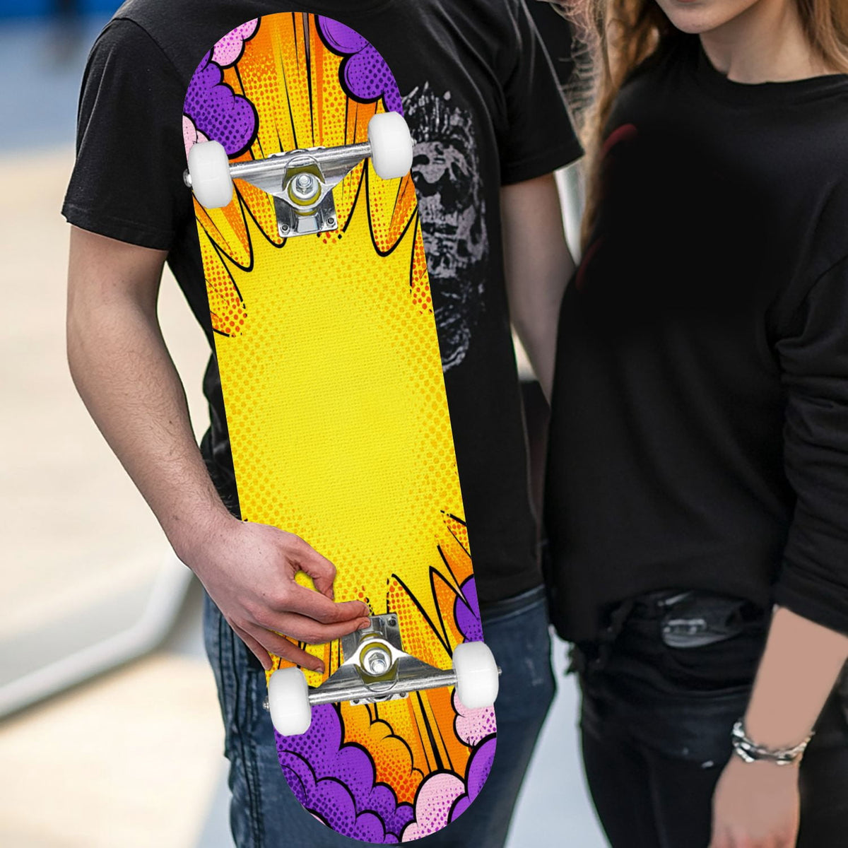 Complete Skateboard Colorful Hearts Graffiti 31 Inch 7-Ply Maple Skateboard with PU Wheels and Aluminum Trucks, Ready-to-Ride Skateboard for Beginners, Teens and Adults