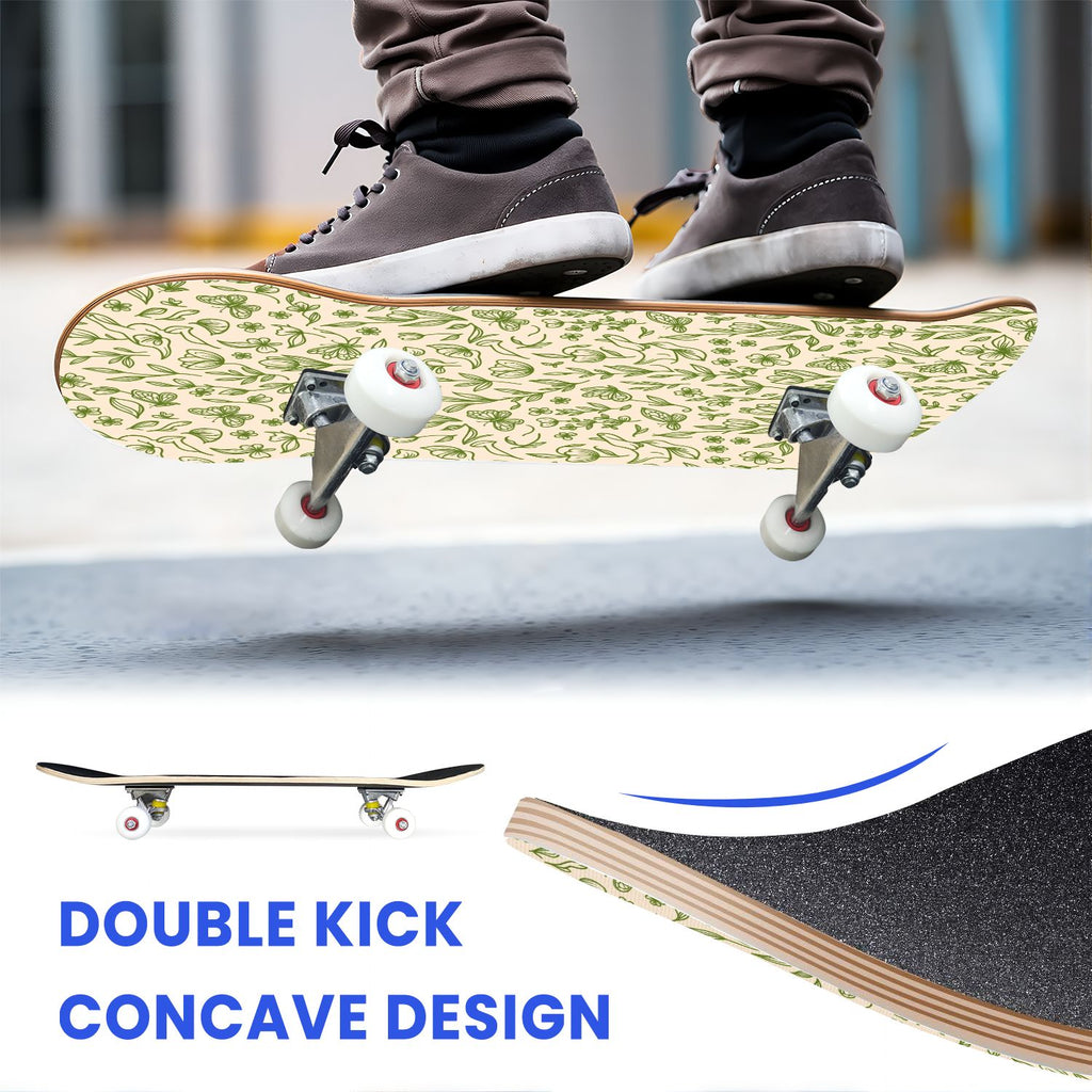 31"x8" Complete Skateboards for Beginners, Abstract Black Hexagon Honeycomb Glowing Blue Neon Geometric Double Kick 7 Ply Canadian Maple Deck Skateboard with Wheels, Gifts for Kids Teens