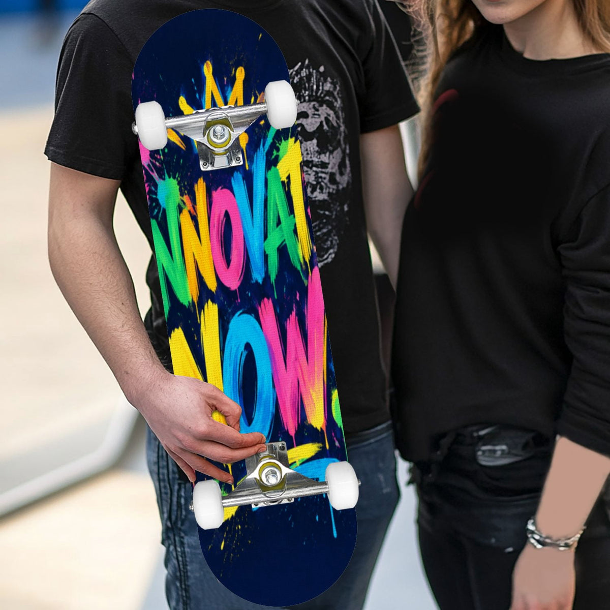Complete Skateboard Vibrant Multicolored Abstract 31 Inch 7-Ply Maple Skateboard with PU Wheels and Aluminum Trucks, Ready-to-Ride Skateboard for Beginners, Teens and Adults
