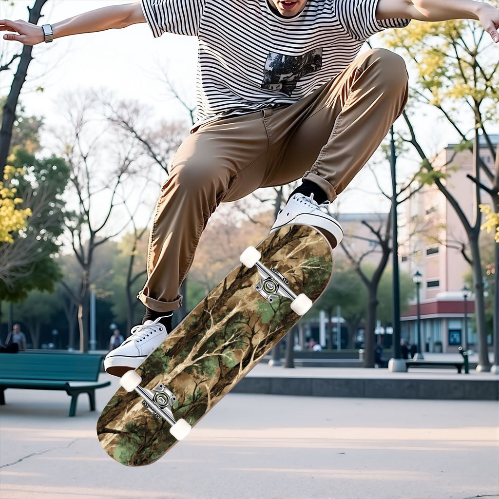 31"x8" Complete Skateboards for Beginners,Desert Camouflage Beige Tan Cream Organic Abstract Shapes Double Kick 7 Ply Canadian Maple Deck Skateboard with Wheels, Gifts for Kids Teens