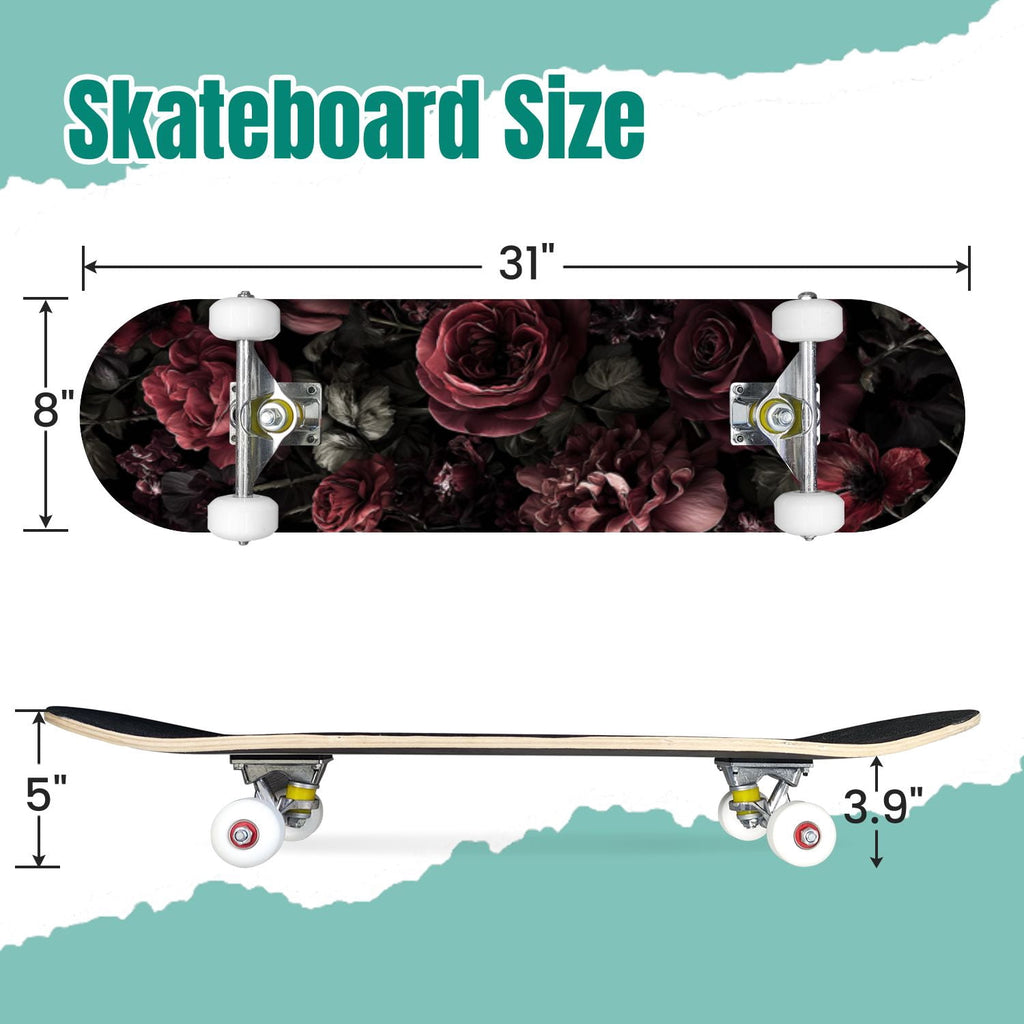 Buffalo Tan Grass Illustrations 31" x 8" Complete Skateboard, 7-Ply Canadian Maple Double Kick Trick Board for Kids and Beginners Adult Gifts