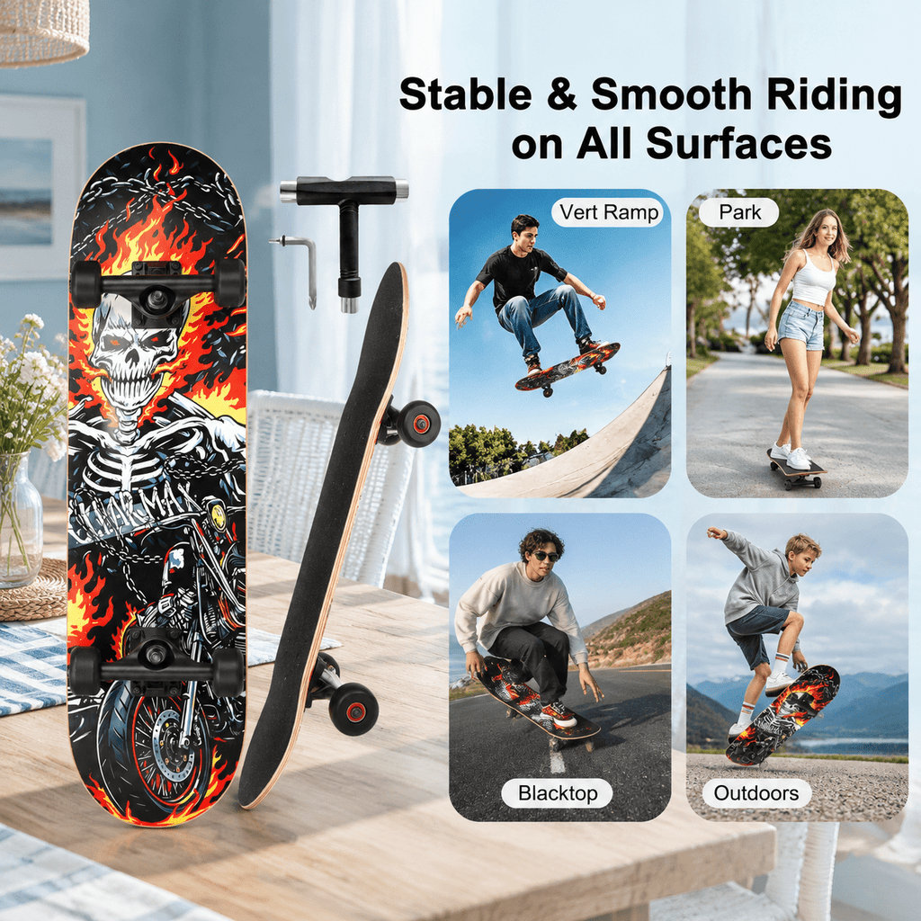 Vivid Standard Complete Skateboard for Beginners Adults Teens, 7 Layer Canadian Maple, Double Kick Concave