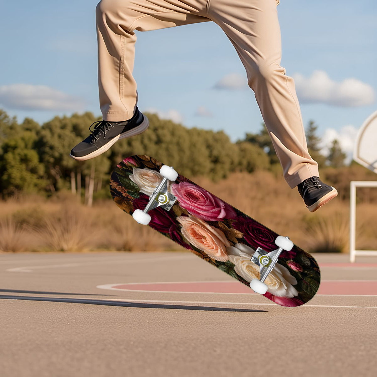 Abstract Geometric Curved Shapes Earthy Tones 31" x 8" Complete Skateboard, 7-Ply Canadian Maple Double Kick Trick Board for Kids and Beginners Adult Gifts