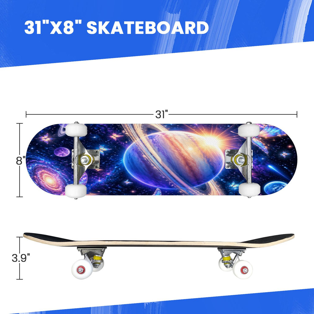 Complete Skateboard Vibrant Brush Stroke Art 31 Inch 7-Ply Maple Skateboard with PU Wheels and Aluminum Trucks, Ready-to-Ride Skateboard for Beginners, Teens and Adults