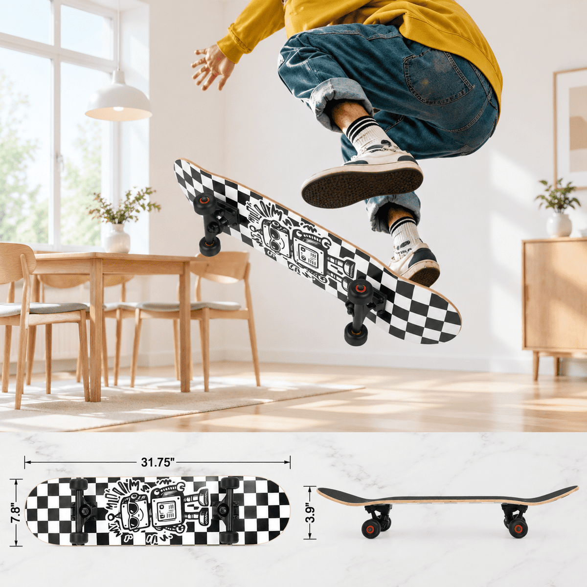 Vivid Standard Complete Skateboard for Beginners Adults Teens, 7 Layer Canadian Maple, Double Kick Concave