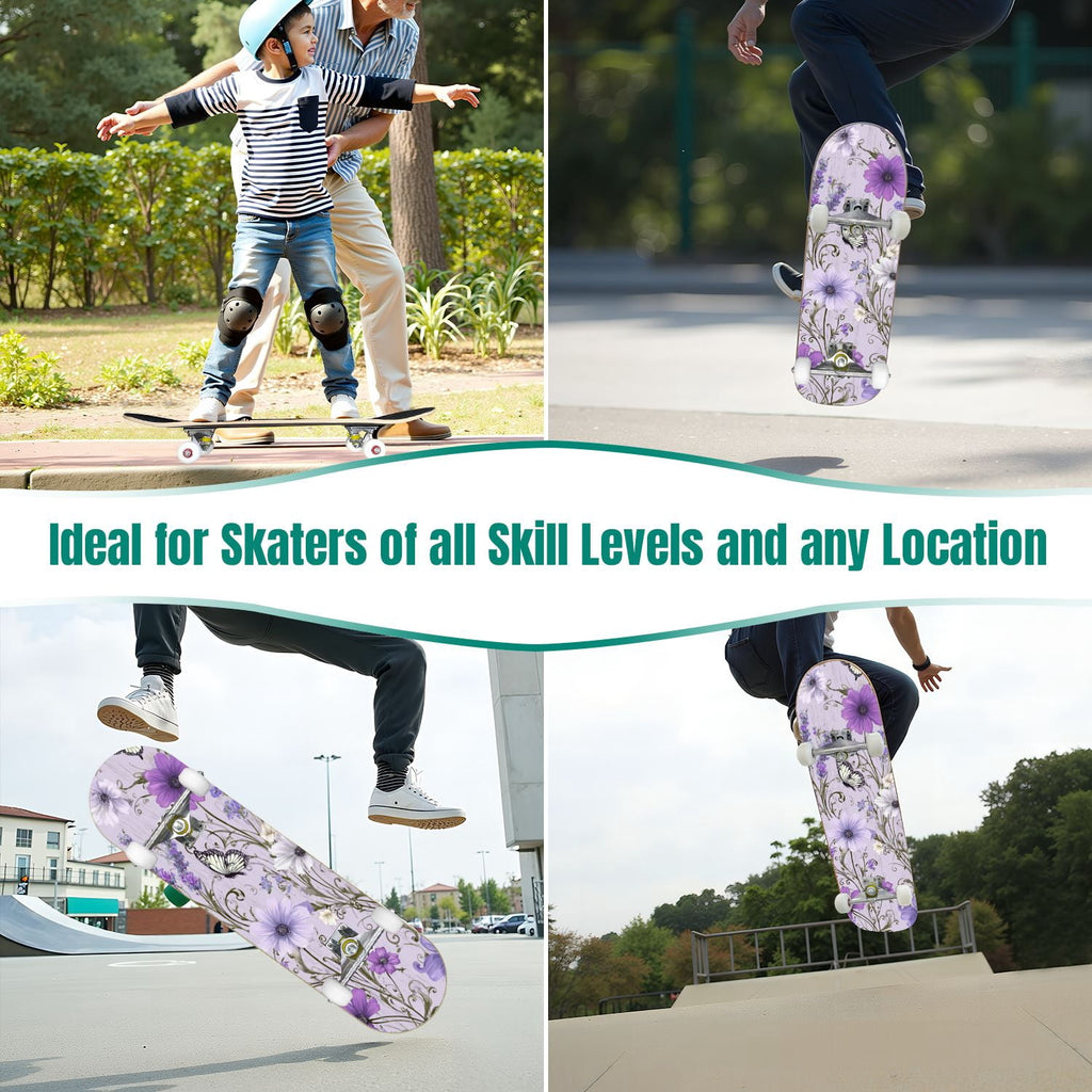 31"x8" Complete Skateboards for Beginners,Farmhouse Floral Daisy Flower Rustic Wood Board Double Kick 7 Ply Canadian Maple Deck Skateboard with Wheels, Gifts for Kids Teens