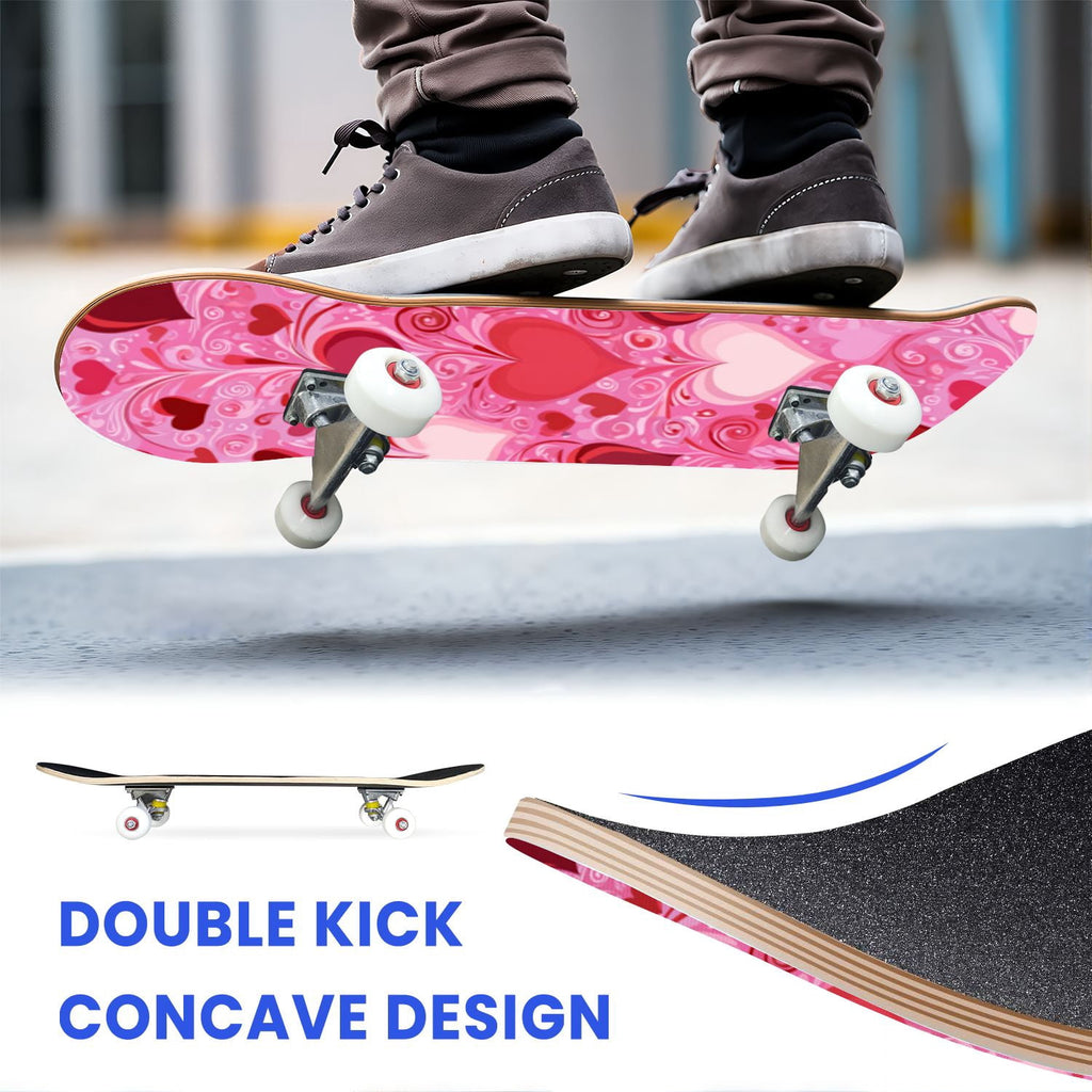 31"x8" Complete Skateboards for Beginners, Soft Blue Cream Striped Design Double Kick 7 Ply Canadian Maple Deck Skateboard with Wheels, Gifts for Kids Teens