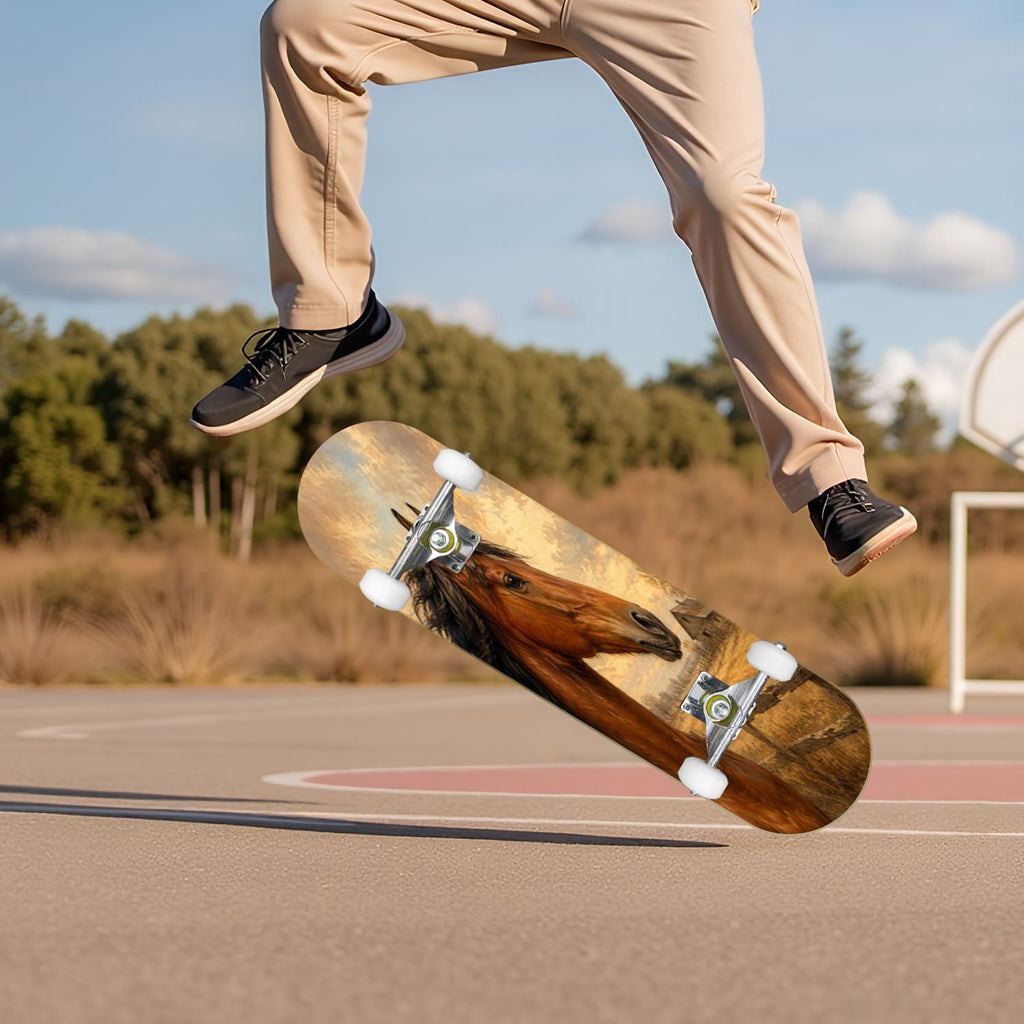 Forest Tree Wood Green Pine Trees Autumn Leaves Fog Misty 31" x 8" Complete Skateboard, 7-Ply Canadian Maple Double Kick Trick Board for Kids and Beginners Adult Gifts