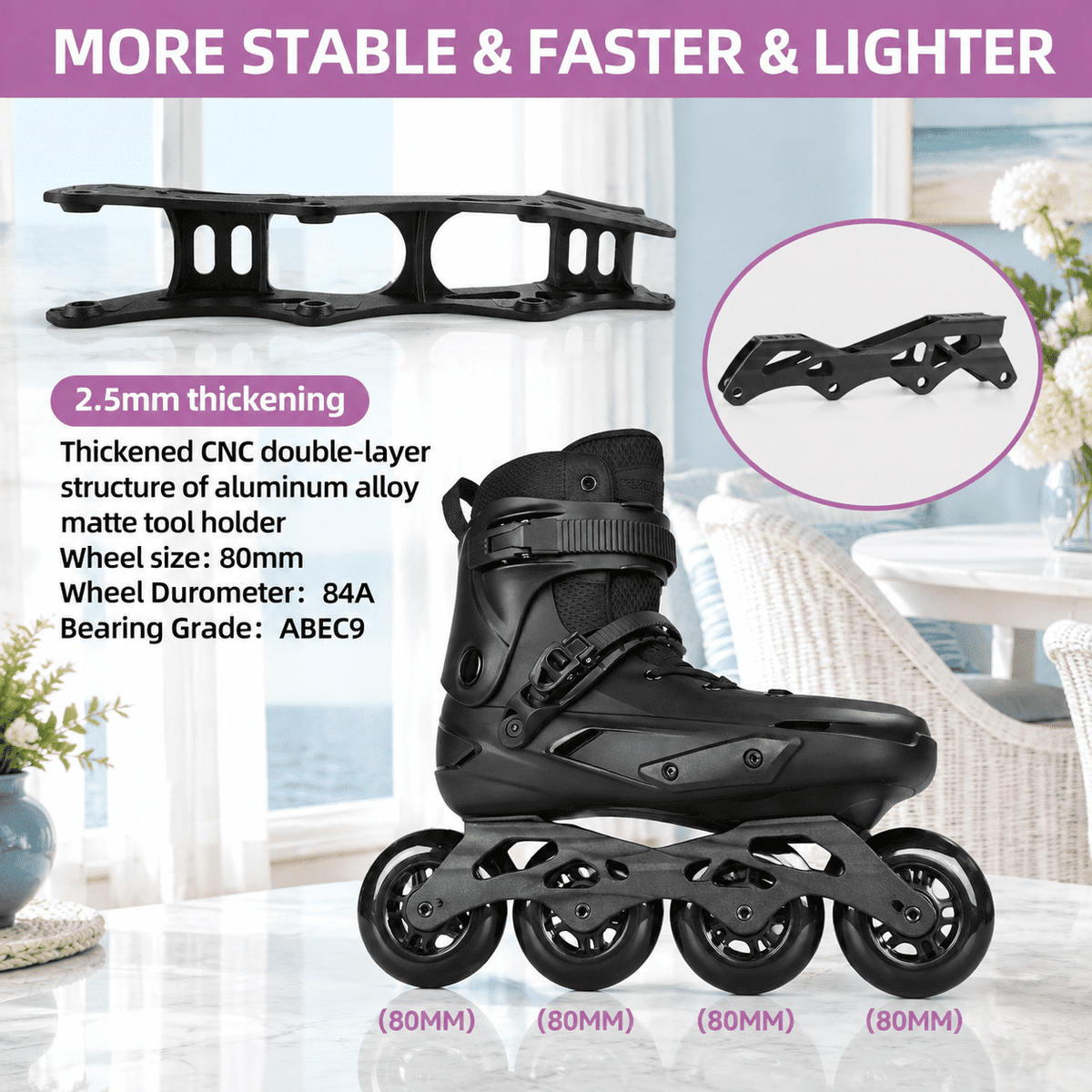 Black USM8-9/USL9-9.5 Professional Inline Skates for Adult Men and Women