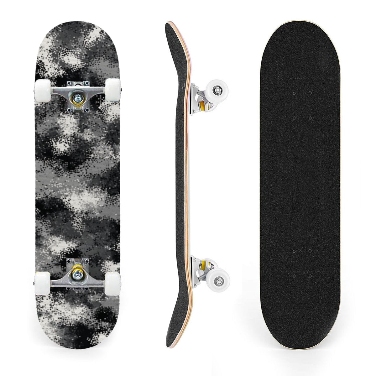 31"x8" Complete Skateboards for Beginners,Abstract Natural Earthy Tones Brush Strokes Camouflage Double Kick 7 Ply Canadian Maple Deck Skateboard with Wheels, Gifts for Kids Teens