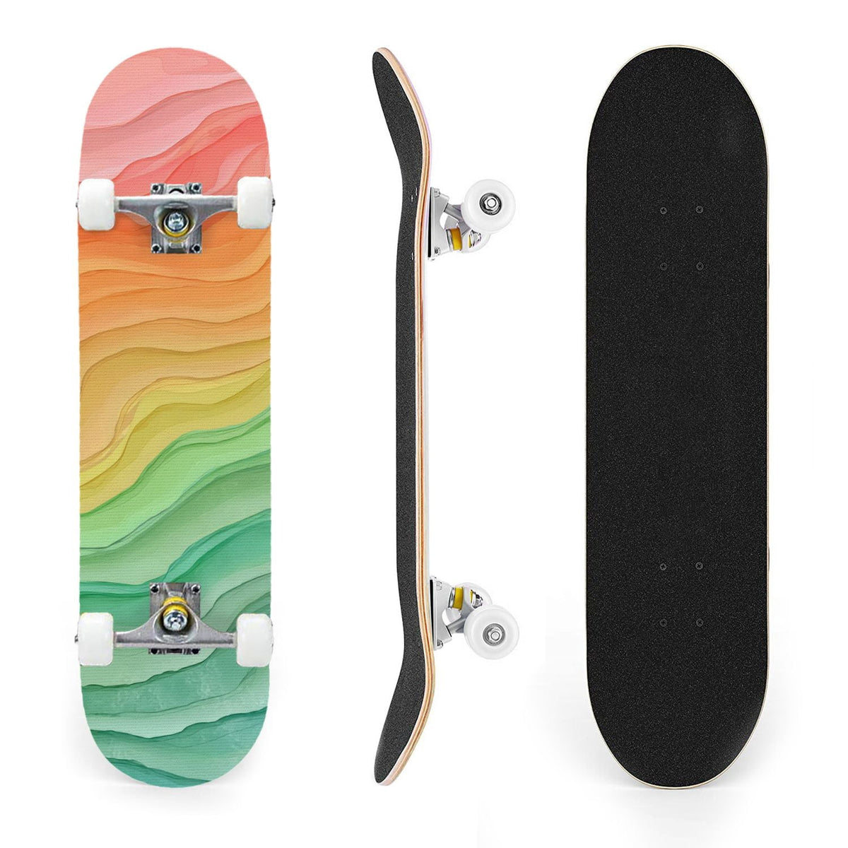 31"x8" Complete Skateboards for Beginners,Watercolor Watermelon Slices Pink Striped Double Kick 7 Ply Canadian Maple Deck Skateboard with Wheels, Gifts for Kids Teens