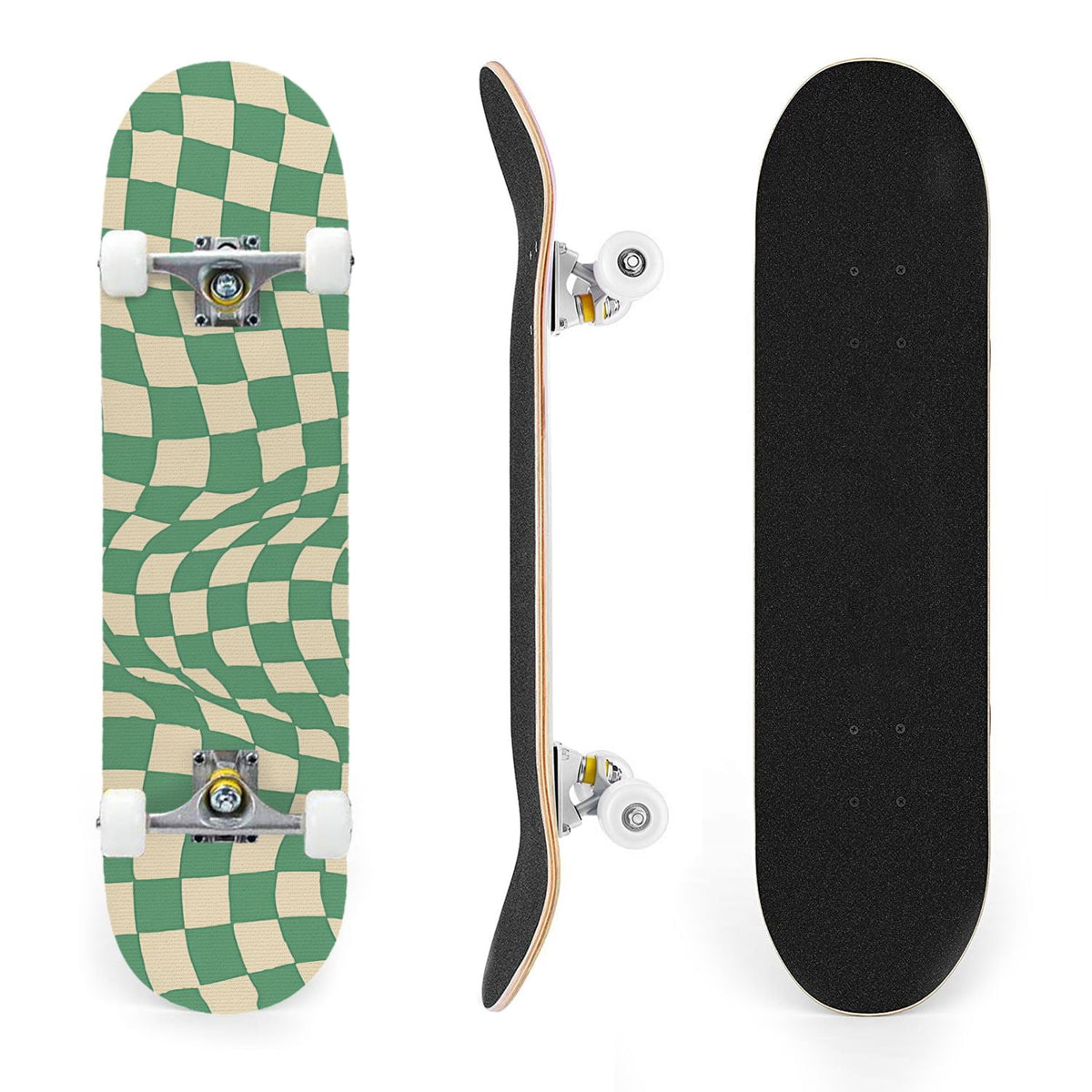 31"x8" Complete Skateboards for Beginners,Colorful Geometric Tile Multicolored Squares Double Kick 7 Ply Canadian Maple Deck Skateboard with Wheels, Gifts for Kids Teens