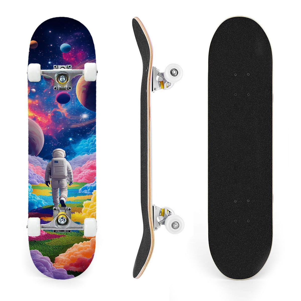 31"x8" Complete Skateboards for Beginners,Black Hexagon Honeycomb Glowing Blue Accents Double Kick 7 Ply Canadian Maple Deck Skateboard with Wheels, Gifts for Kids Teens