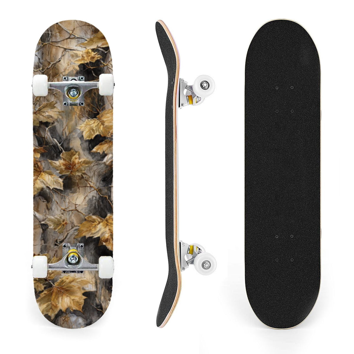 31"x8" Complete Skateboards for Beginners,Desert Camouflage Beige Tan Cream Organic Abstract Shapes Double Kick 7 Ply Canadian Maple Deck Skateboard with Wheels, Gifts for Kids Teens
