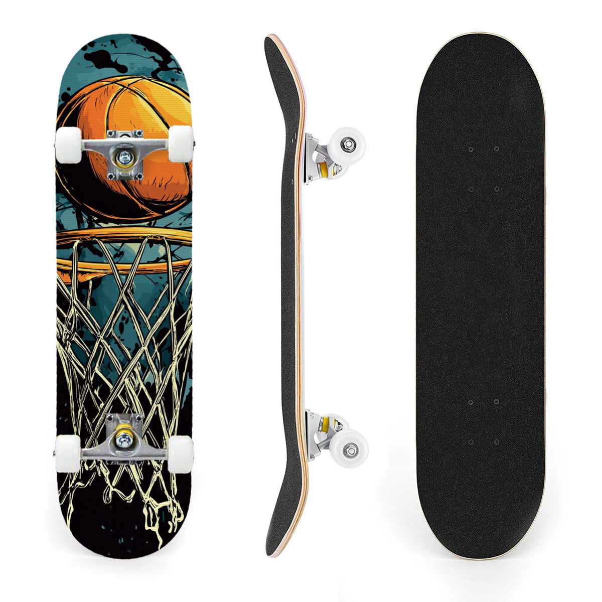 31"x8" Complete Skateboards for Beginners,Abstract Soccer Ball Vibrant Paint Splashes Drips Double Kick 7 Ply Canadian Maple Deck Skateboard with Wheels, Sports Gifts for Kids Teens