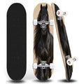 31"x8" Black Andalusian Horse Complete Skateboard for Beginners long mane 7 Layer Maple Deck Double Kick Kids Skateboard with 85A PU Wheels Gifts for Kids Teens