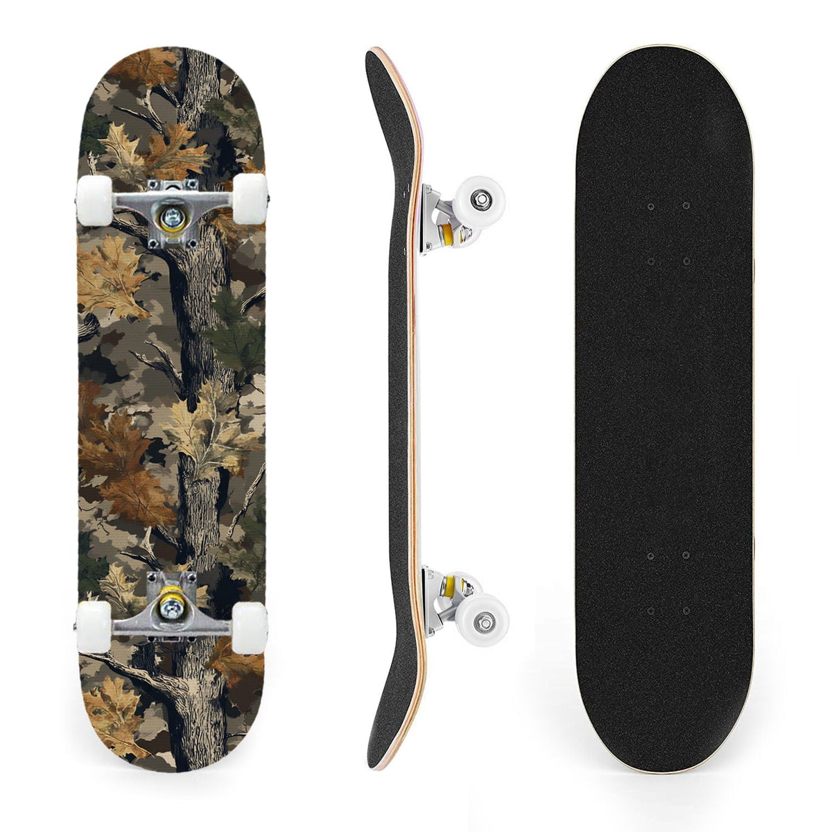31"x8" Complete Skateboards for Beginners,Abstract Natural Earthy Tones Brush Strokes Camouflage Double Kick 7 Ply Canadian Maple Deck Skateboard with Wheels, Gifts for Kids Teens