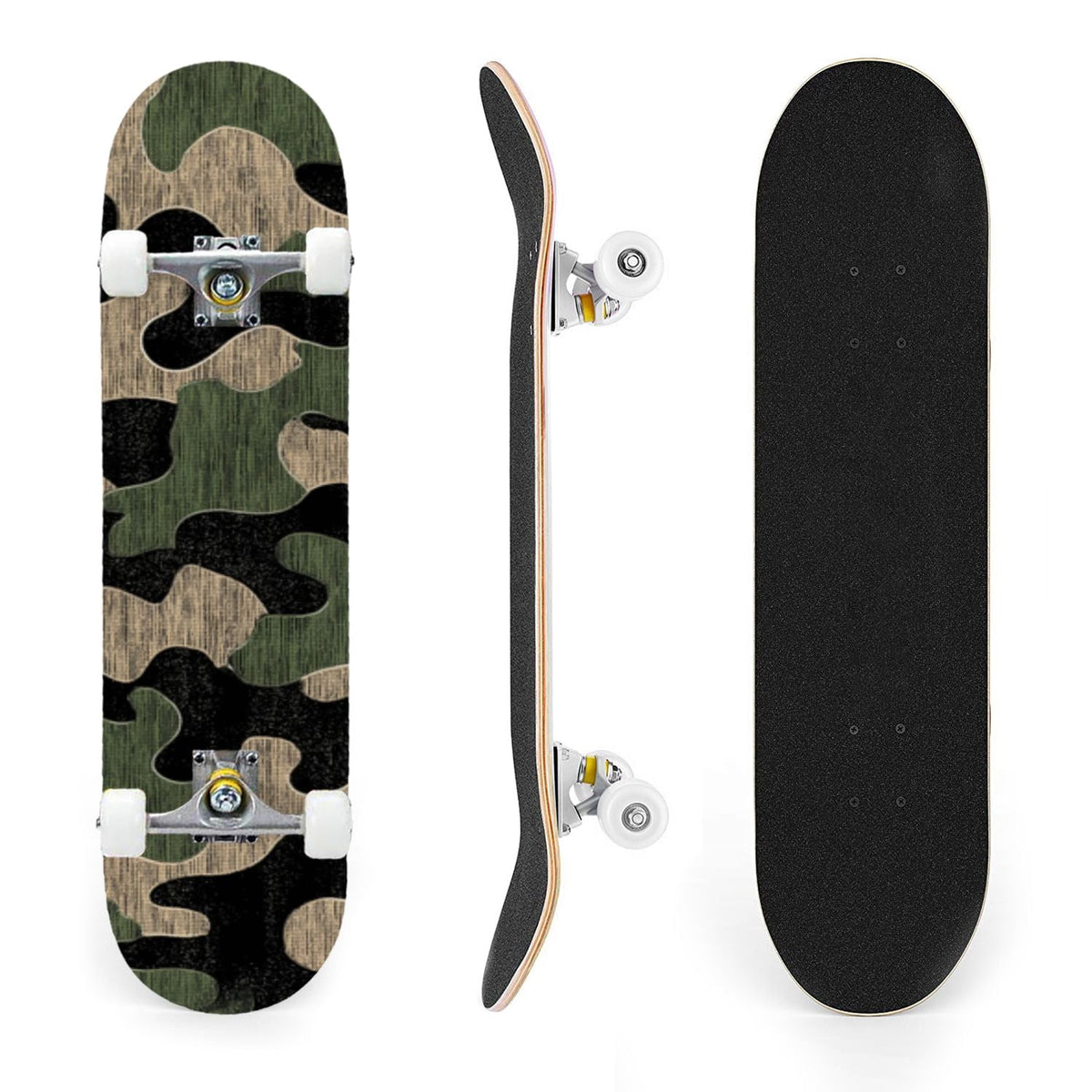 31"x8" Complete Skateboards for Beginners,Abstract Natural Earthy Tones Brush Strokes Camouflage Double Kick 7 Ply Canadian Maple Deck Skateboard with Wheels, Gifts for Kids Teens