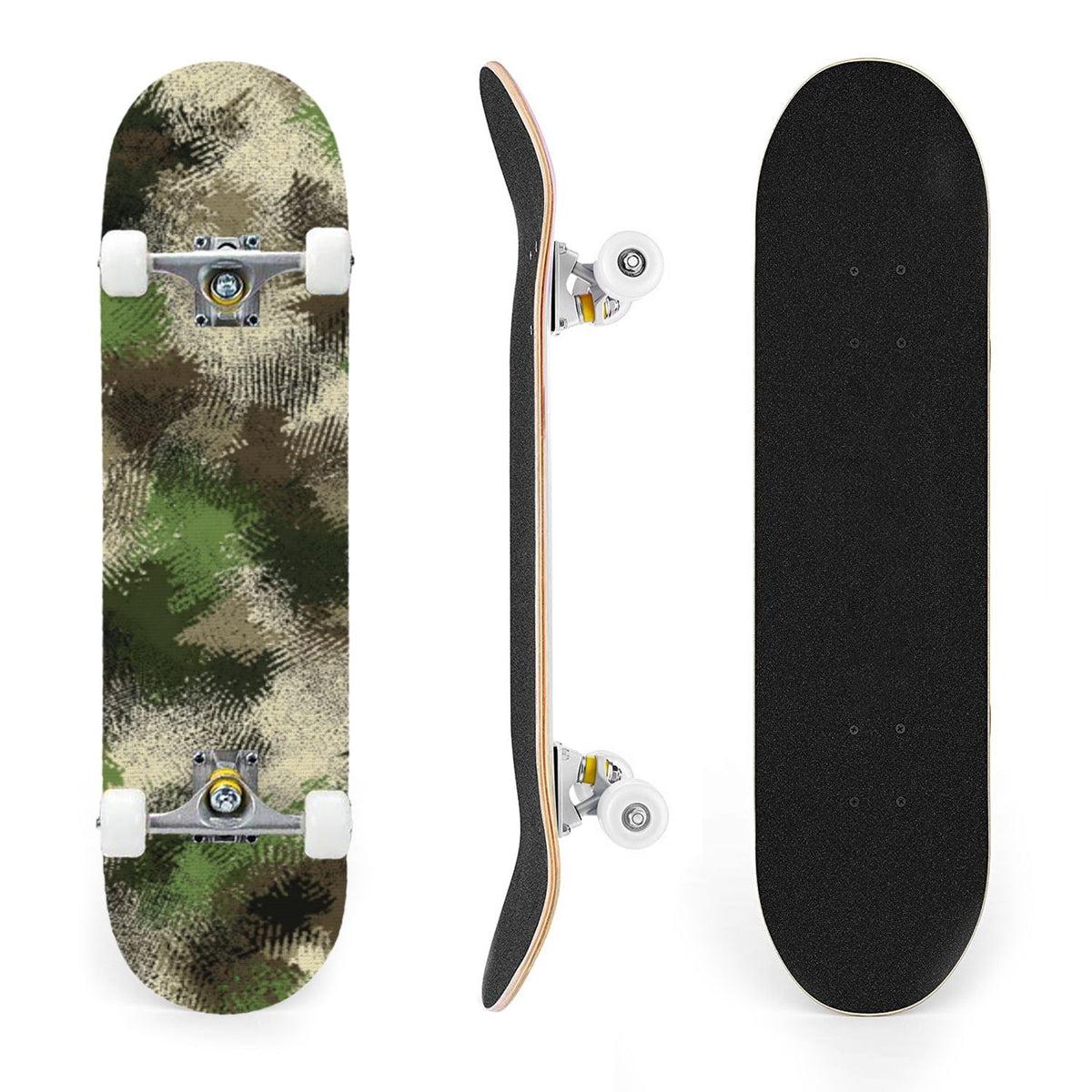 31"x8" Complete Skateboards for Beginners,Abstract Natural Earthy Tones Brush Strokes Camouflage Double Kick 7 Ply Canadian Maple Deck Skateboard with Wheels, Gifts for Kids Teens