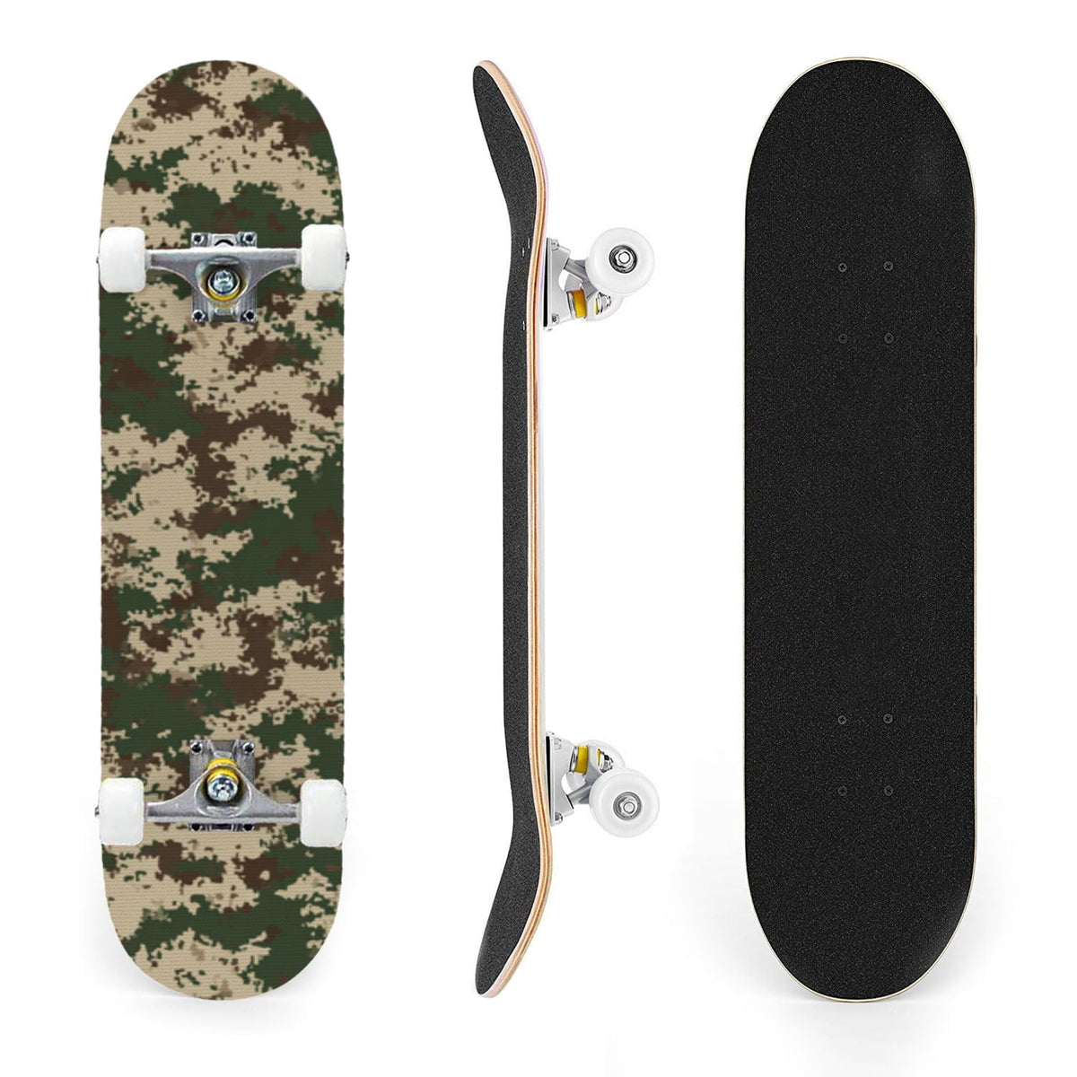 31"x8" Complete Skateboards for Beginners,Desert Camouflage Beige Tan Cream Organic Abstract Shapes Double Kick 7 Ply Canadian Maple Deck Skateboard with Wheels, Gifts for Kids Teens