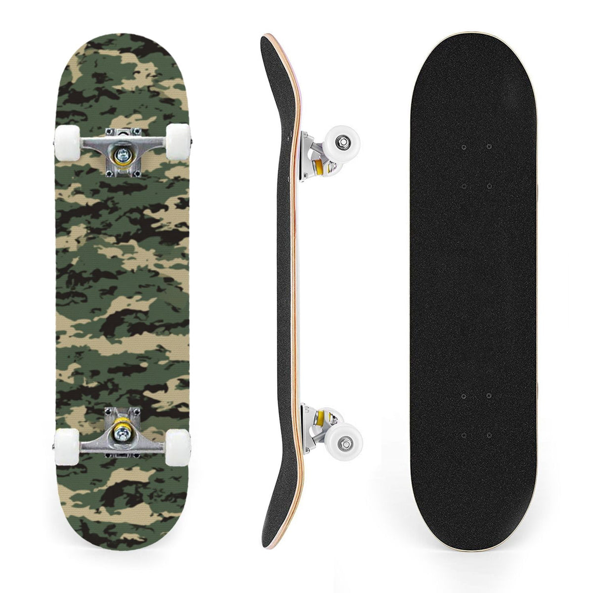 31"x8" Complete Skateboards for Beginners,Desert Camouflage Beige Tan Cream Organic Abstract Shapes Double Kick 7 Ply Canadian Maple Deck Skateboard with Wheels, Gifts for Kids Teens
